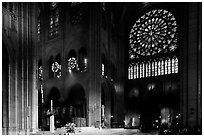 Crossing and south transept during mass. Paris, France (black and white)