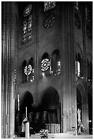 Cardinal reading and choir of Notre-Dame cathedral. Paris, France (black and white)