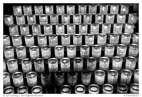 Array of candles, Notre-Dame cathedral. Paris, France