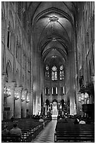 Nave during mass, Notre-Dame. Paris, France (black and white)