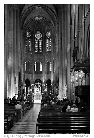 View of Choir during Mass, Notre-Dame. Paris, France (black and white)