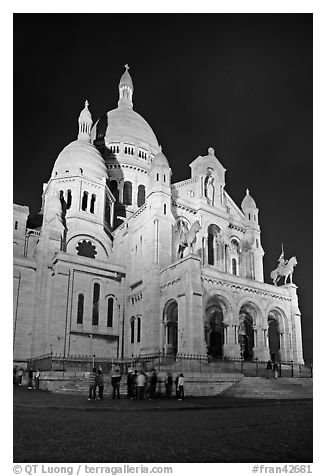 Basilica of the Sacre-Coeur (Basilica of the Sacred Heart) at night, Montmartre. Paris, France (black and white)