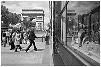 Jewelry store, sidewalk, and Arc de Triomphe. Paris, France (black and white)