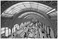 Vaulted ceiling main exhibitspace of Orsay Museum. Paris, France ( black and white)