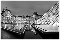 IM Pei Pyramid and Sully Wing at night, The Louvre. Paris, France ( black and white)