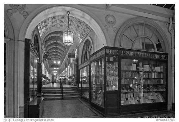 Bookstore in passage Vivienne. Paris, France (black and white)