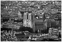 Notre Dame seen from the Montparnasse Tower, sunset. Paris, France ( black and white)