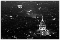 Aerial view of Arc de Triomphe and Invalides by night. Paris, France ( black and white)