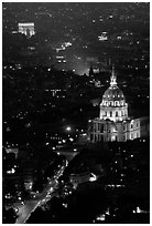 Arc de Triomphe and Invalides seen from the Montparnasse Tower by night. Paris, France ( black and white)