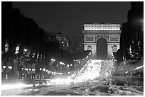 Champs Elysees and Arc de Triomphe at dusk. Paris, France (black and white)