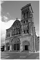 Facade of the Romanesque church of Vezelay. Burgundy, France ( black and white)
