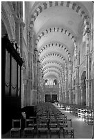 Nave of the Romanesque church of Vezelay. Burgundy, France ( black and white)