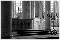 Altar inside of church of Vezelay. Burgundy, France (black and white)