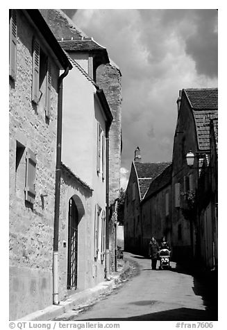 Old street in Vezelay. Burgundy, France (black and white)