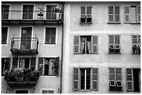 Houses painted in pastel colors, Nice. Maritime Alps, France ( black and white)