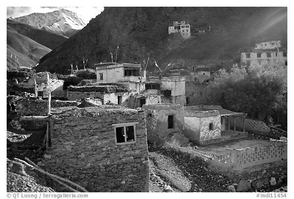 Ichack Village, Zanskar, Jammu and Kashmir. India (black and white)