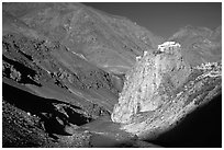 Bardan monastery at the entrance of Lungnak Valley, Zanskar, Jammu and Kashmir. India ( black and white)