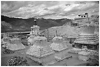 Chortens in monestary, Padum, Zanskar, Jammu and Kashmir. India ( black and white)