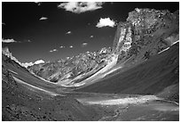 Zanskar Valley flanked by Gumburanjan monolith, Zanskar, Jammu and Kashmir. India ( black and white)