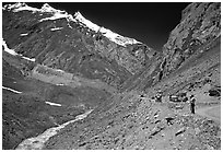 Valley and road between Kargil and Padum, Ladakh, Jammu and Kashmir. India ( black and white)