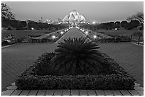 Gardens and  Bahai temple at twilight. New Delhi, India ( black and white)
