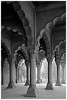 Red sandstone arches in Diwan-i-Am, Red Fort. New Delhi, India ( black and white)