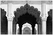 Arches, Diwan-i-Khas (Hall of private audiences), Red Fort. New Delhi, India (black and white)