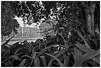 Gardens and colonial-area barracks, Red Fort. New Delhi, India ( black and white)