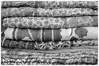 Fabrics for sale, Covered Bazar, Red Fort. New Delhi, India (black and white)