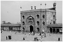 Courtyard and East gate of Masjid-i-Jahan Numa. New Delhi, India ( black and white)