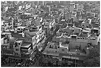 View of Old Delhi streets and houses from above. New Delhi, India ( black and white)