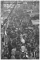 Crowds in Old Delhi street from above. New Delhi, India ( black and white)