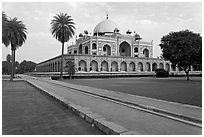 Mughal gardens and main mausoleum, Humayun's tomb. New Delhi, India ( black and white)