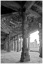 Columns and courtyard, Quwwat-ul-Islam mosque, Qutb complex. New Delhi, India ( black and white)
