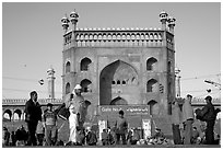 Early morning activity under Jama Masjid East Gate. New Delhi, India ( black and white)