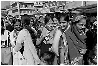 Young women during a wedding procession. Jodhpur, Rajasthan, India ( black and white)