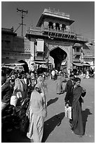 Women in front of Sardar Market gate. Jodhpur, Rajasthan, India ( black and white)