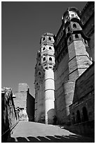 Tall Towers, Mehrangarh Fort. Jodhpur, Rajasthan, India ( black and white)