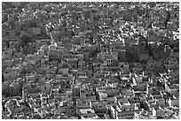View over a sea of blue houses from Mehrangarh Fort. Jodhpur, Rajasthan, India ( black and white)