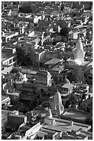 Old town rooftops and shrines seen from Mehrangarh Fort. Jodhpur, Rajasthan, India ( black and white)