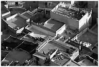 Rooftop terraces seen from above. Jodhpur, Rajasthan, India ( black and white)