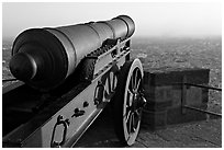 Cannon and old town, Mehrangarh Fort. Jodhpur, Rajasthan, India ( black and white)