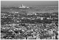 Old town, with Umaid Bhawan Palace in the distance, Mehrangarh Fort. Jodhpur, Rajasthan, India ( black and white)