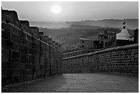 Mehrangarh Fort walls and Chamunda Devi temple. Jodhpur, Rajasthan, India ( black and white)