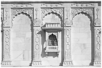 Detail of wall built of carved sheets of marble, Jaswant Thada. Jodhpur, Rajasthan, India (black and white)