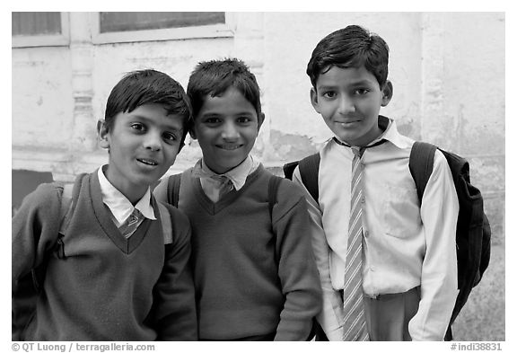 Schoolboys in uniform. Jodhpur, Rajasthan, India (black and white)
