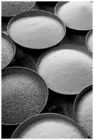 Grains in cicular containers, Sardar market. Jodhpur, Rajasthan, India ( black and white)