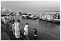 Ritual bath in the Ganga River at dawn. Varanasi, Uttar Pradesh, India ( black and white)