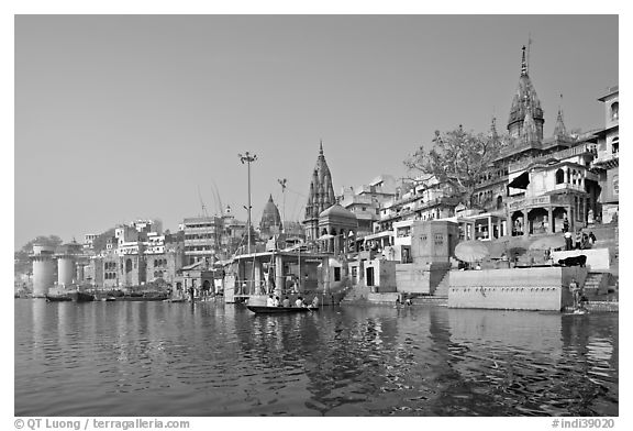 Ganges riverbank, morning. Varanasi, Uttar Pradesh, India (black and white)