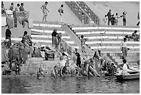 Women bathing at Meer Ghat. Varanasi, Uttar Pradesh, India ( black and white)